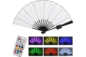 Gexmil Party LED Glowing Colorful Chinese Hand Held Folding Fan with Remote Control Stage Performance Show Light Up Fan Birthday Party Dance Gift Wedding Night Bar Club Fluorescent Props, Multicolor