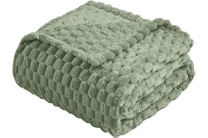 Vessia Flannel Fleece Throw Blanket, 3D Jacquard Sage Green Fuzzy and Warm Blanket for Couch,Sofa,Bed,Chair, 300GSM Super Soft Touch Cozy Throw for All-Season Home Decor(50x40inch)