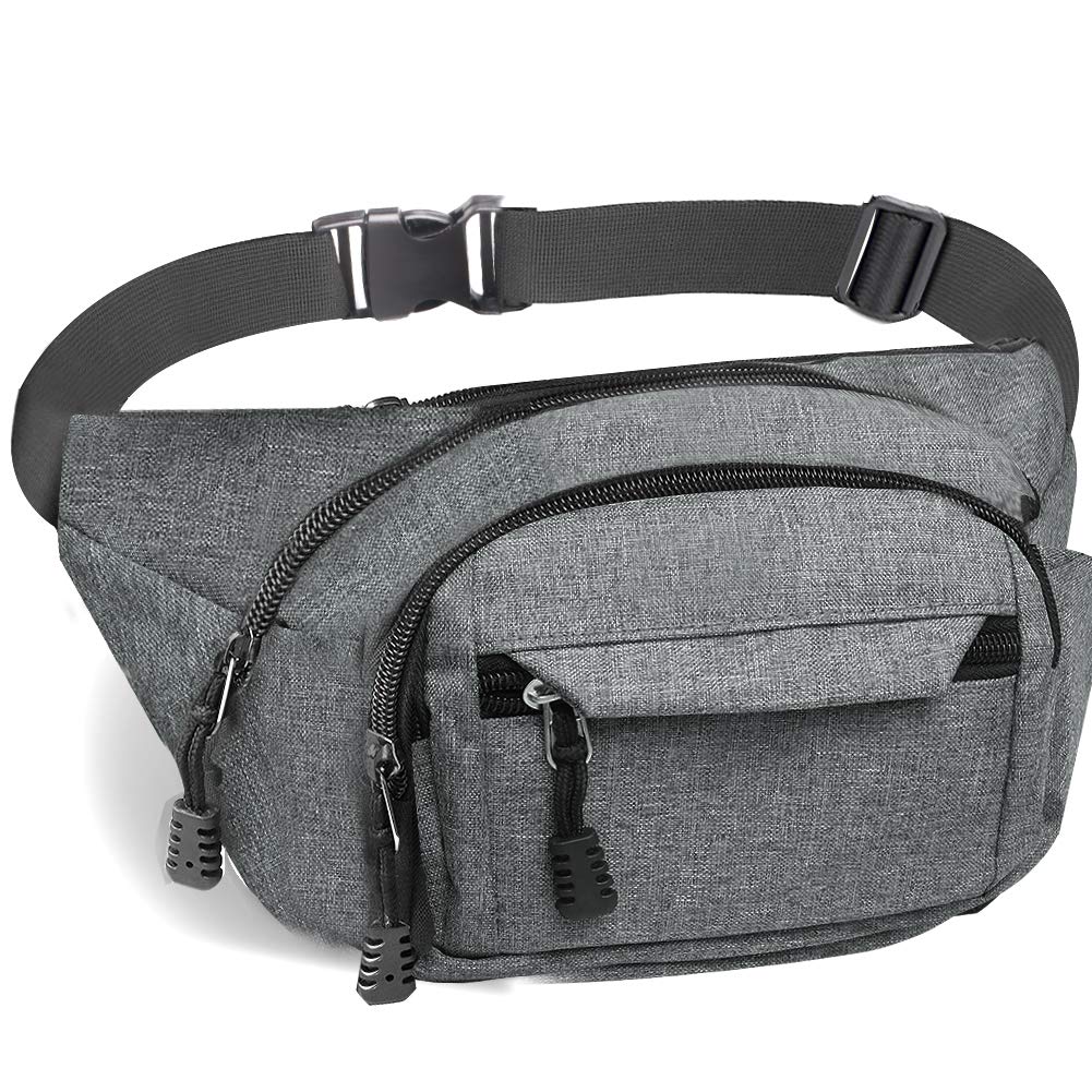 Bumbag Waist Bag, Waterproof 4 Zip Pockets Running Waist Pack Bag for Men Women, Adjustable Belt Waistpacks for Outdoors, Sport, Hiking, Travel