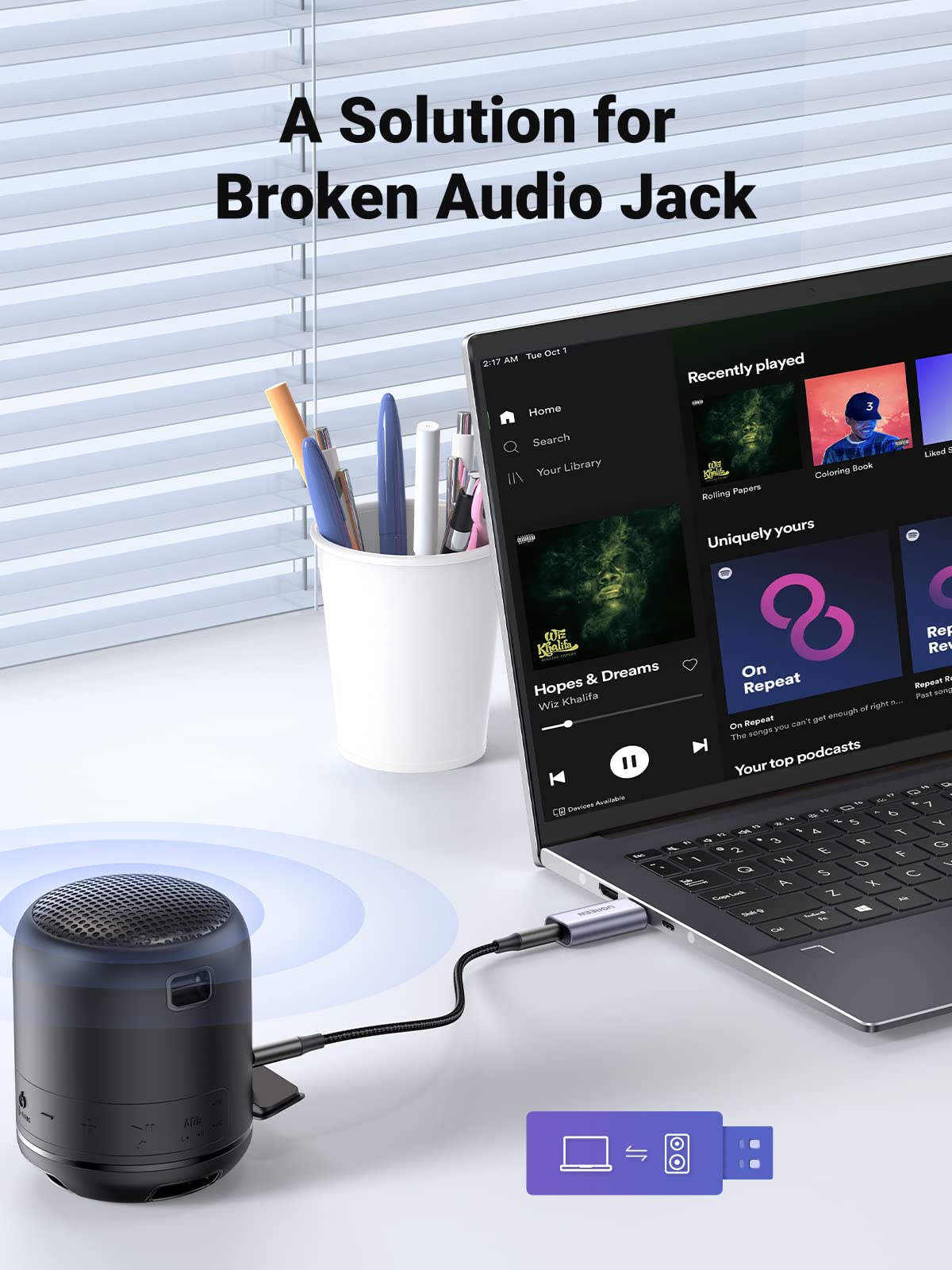 UGREEN USB to Audio Jack USB External Sound Card 3.5mm Audio Adapter 2 in 1 USB A to Aux TRRS Headphone Adapter Microphone Stereo Jack Aluminum Compatible with PS5 PC Windows Mac Linux Laptop Desktop