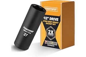 TIGHTSPOT 1/2 Inch Drive 27 mm Deep Impact Socket with Anti-Rounding 6 Point Design, Heat-Treated CRV Steel