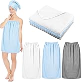 Cuffbow Bath Towel Wrap for Women Set Spa Shower Body Wraps Adjustable Closure Elastic Top Soft Robe with Microfiber Hair Drying Towel(Gray,White,Blue)