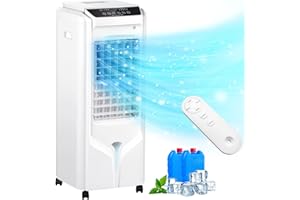 Uthfy Evaporative Air Cooler, 32" Swamp Cooler with 4.2 Gallons Water Tank, Remote Control, 90° Oscillation Cooling Fan with 3 Speeds, 12H Timer, 3 In 1 Tower Fan thats Blow Cold Air for Home, Office