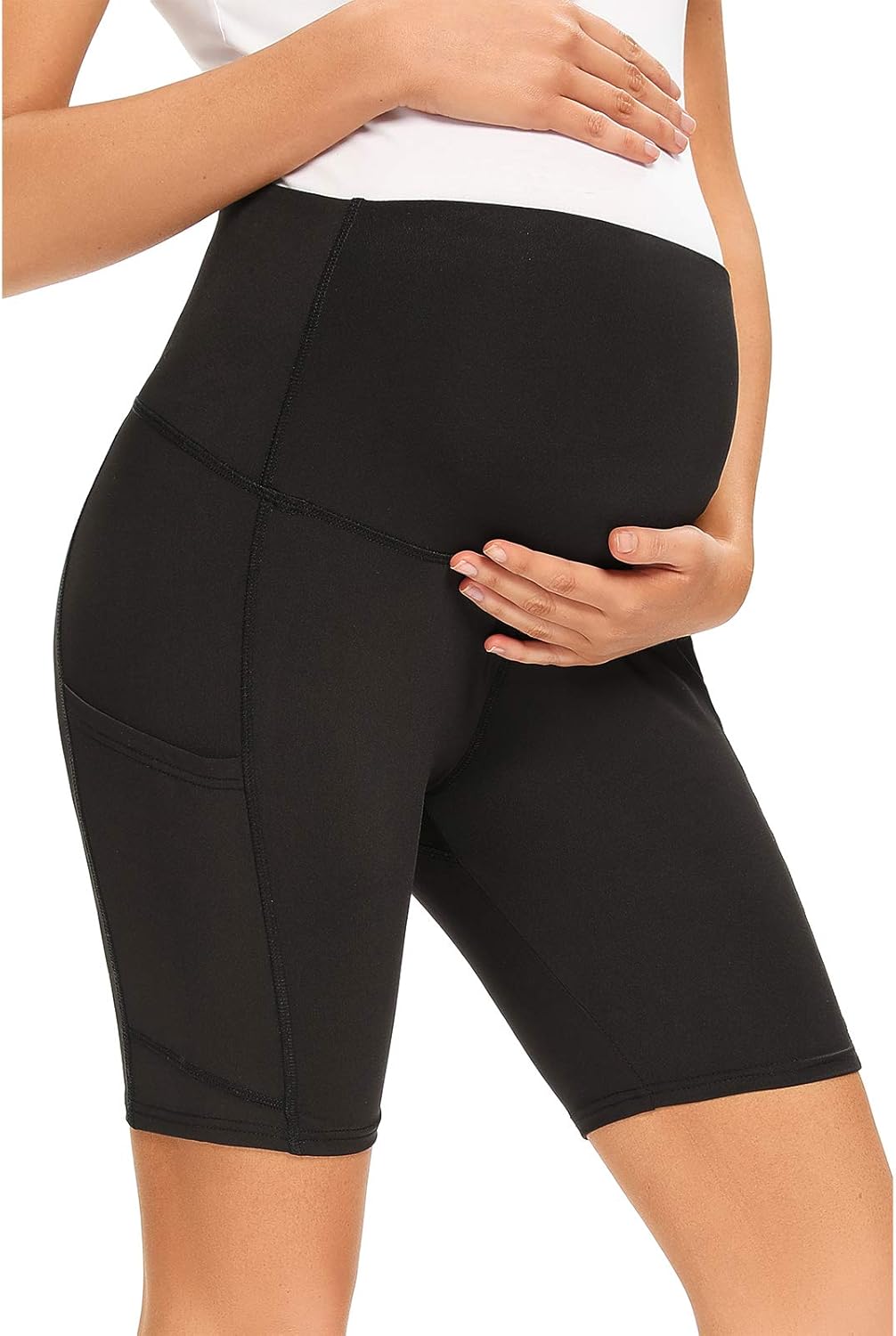 Eavoqinjiaf Maternity Yoga Shorts High Waist 4 Way Stretch