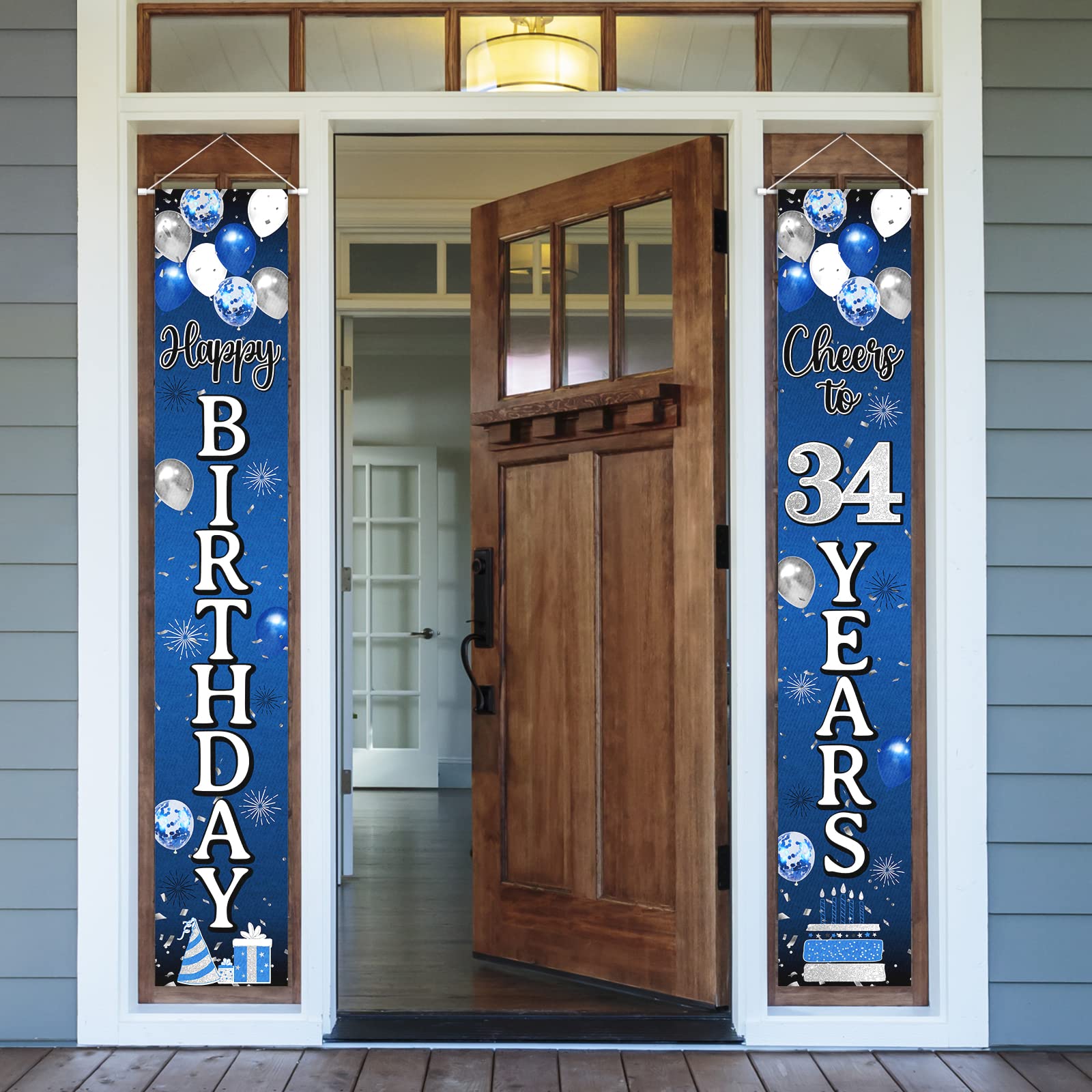 Nelbiirth Happy 34th Birthday Decorations,34th Blue & Silver Balloon ...