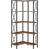HOOBRO Corner Bookshelf, 5-Tier L-Shaped Bookcase, Industrial Open Display Shelf Tall Storage Organizer, Vertical Storage Rac
