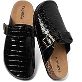 Pelbiuqik Clogs for Women Leather Mens Clogs Comfort Soft Cork Footbed Mules Slip On Closed Toe Potato Shoes with Arch Support and Adjustable Buckle Black