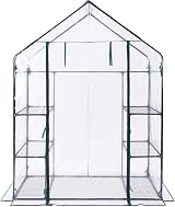 VonHaus Walk In Greenhouse Compact 6 Shelves PVC Cover Roll Up Door view 9