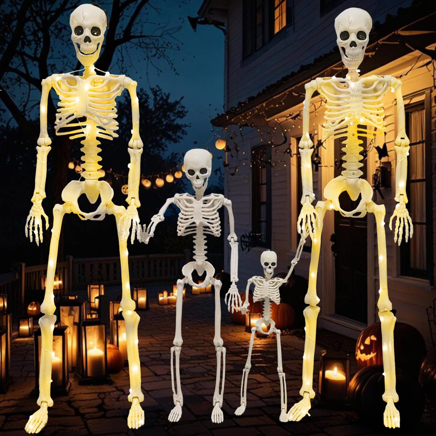 Photo 1 of 4 Pack Halloween Decorations Skeleton, 2 Pack 36" Skeleton with Light, Halloween Indoor/Outdoor Decor, Hanging Realistic Movable Posable Joints Skeleton Graveyard Decorations