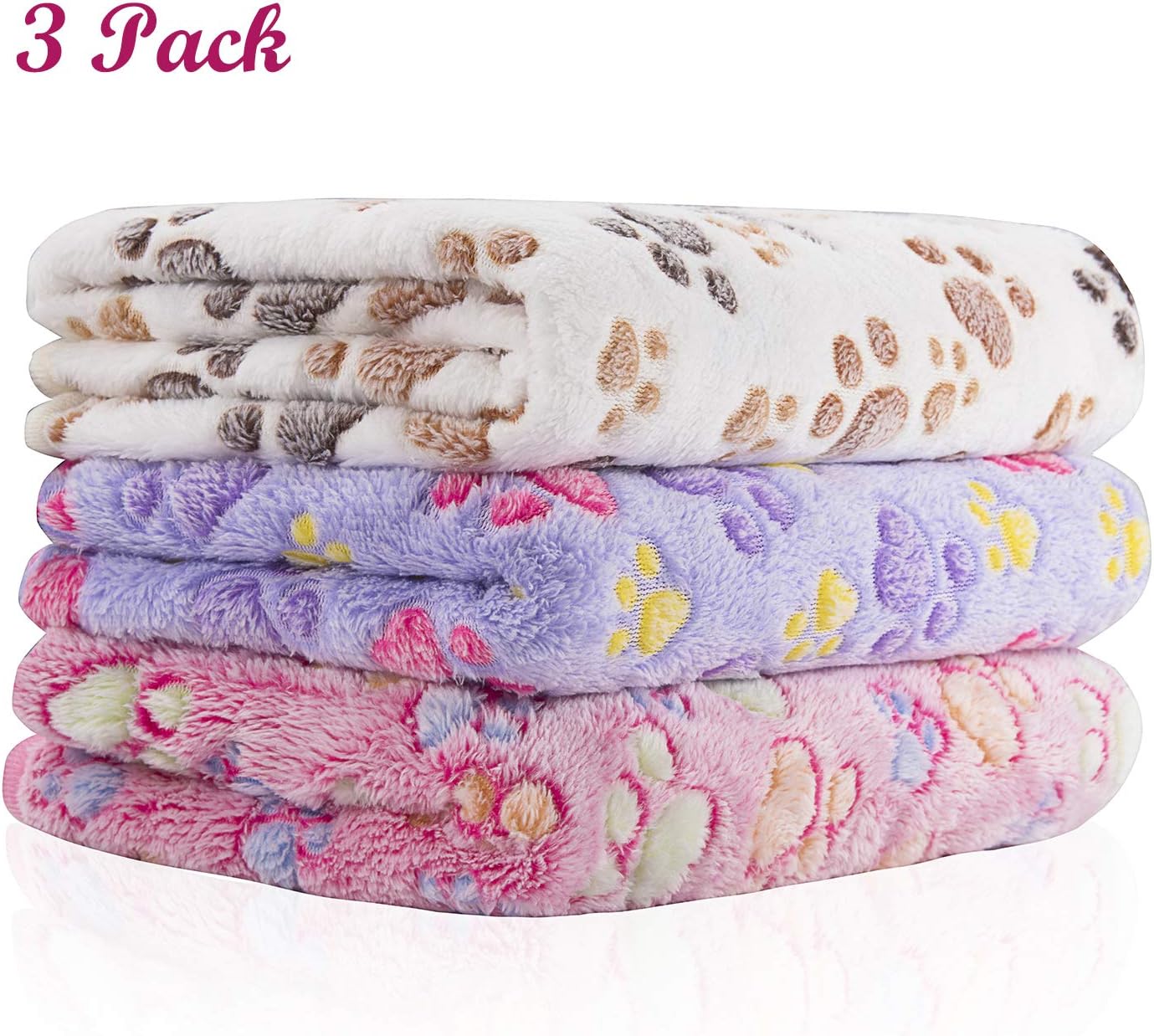 iNNEXT 3 Pack Puppy Blanket for Pet Cushion Small Dog Cat Bed Soft Warm Sleep Mat, Pet Dog Cat Puppy Kitten Soft Blanket Doggy Warm Bed Mat Paw Print : Pet Supplies