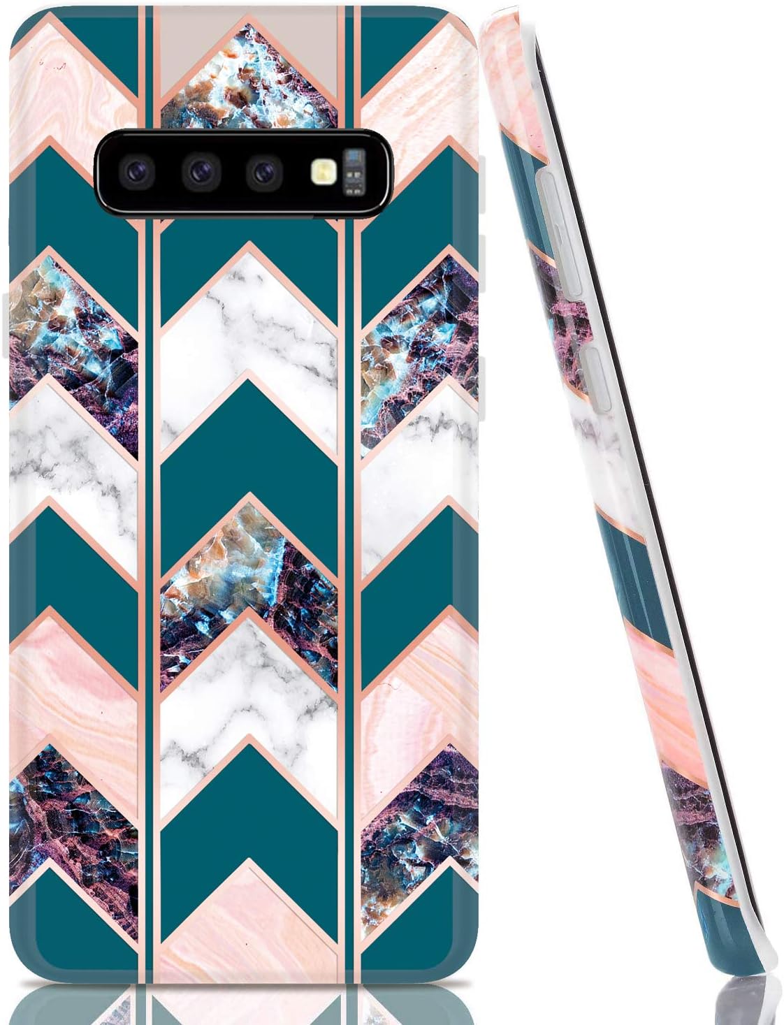 BAISRKE Case for Galaxy S10, Shiny Rose Gold Marble Wave Geometric Case Slim Soft TPU Rubber Bumper Silicone Protective Phone Case Cover for Samsung Galaxy S10 - Teal