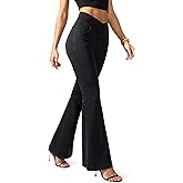Rammus Flare Jeans for Women Crossover High Waisted Bell Bottom Jeans Trendy Yoga Pants Stretchy Flare Leggings with Pockets