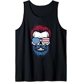 American Hipster US Flag Bearded Skull Sunglasses Patriotic Tank Top