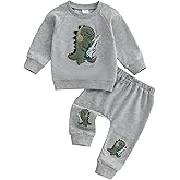 WZTYYDS Toddler Boy Fall Clothes Dinosaur Guitar Embroidery Long Sleeve Pullover Sweatshirt Pants Sets 2Pcs Winter Outfit