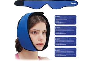 WORLD-BIO Face Ice Pack for Wisdom Teeth, 4 Reusable Gel Hot Cold Compress Therapy Packs, Jaw Ice Pack Wrap for TMJ Pain Reli