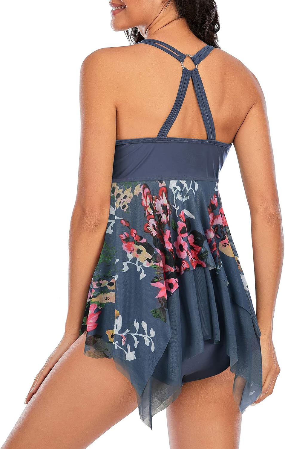 Century Star Women's Swimsuits Bathing Suits for Women Tummy Control Two Piece Swimsuits for Women Tankini Swimming Grey Flower 12-14: Clothing