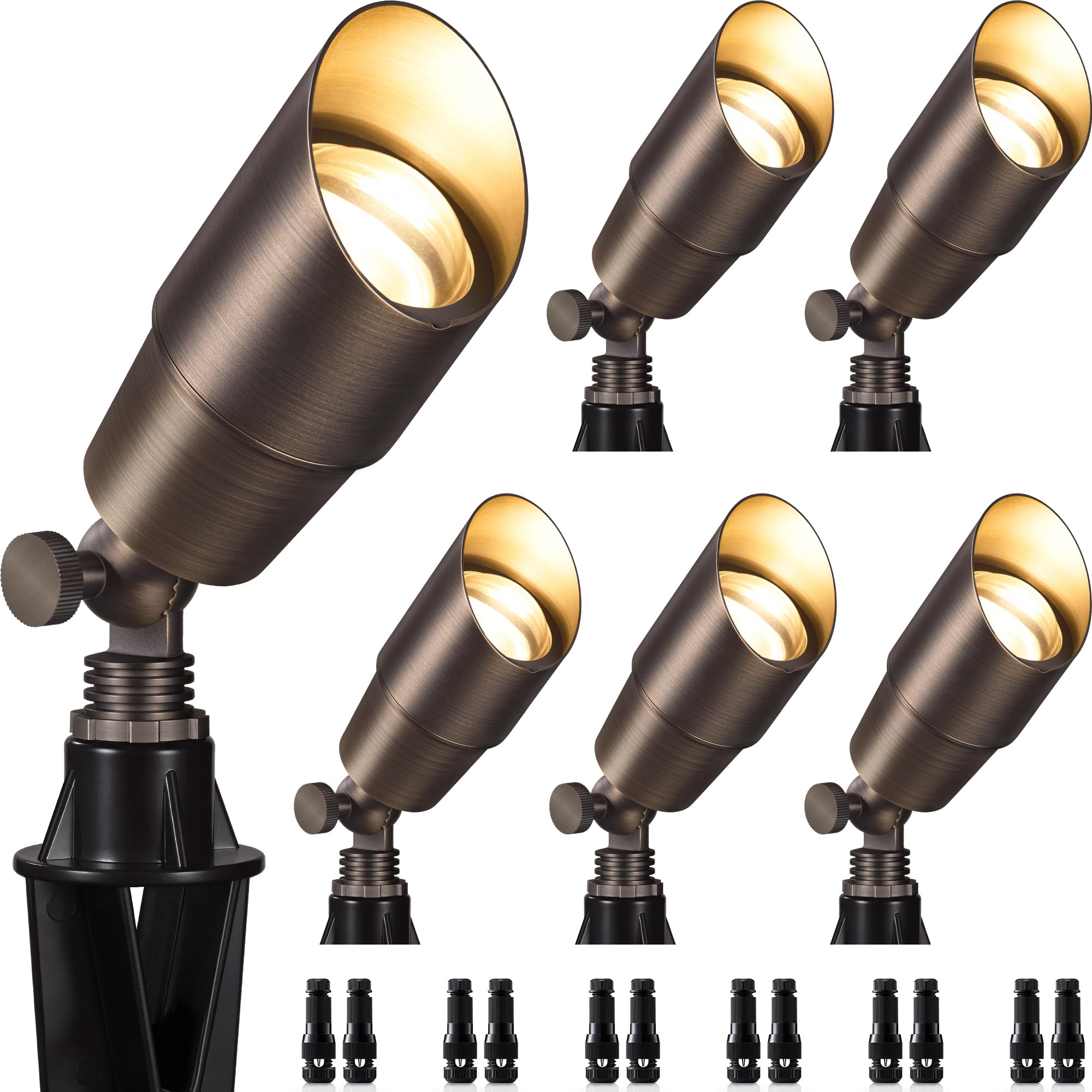 Photo 1 of SUNVIE Solid Brass Low Voltage Landscape Lights 12V Landscape Spotlights Waterproof Outdoor Spotlights for Yard, Heavy Duty Landscape Lights Wired Classic Outdoor Uplights without Bulb, 6 Pack, Bronze