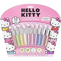Hello Kitty 10 Piece Plant Based Lip Gloss, Girls Party Favors, First Makeup Set for Girl, Perfect for Parties, Sleepovers, a