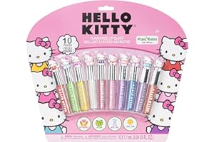 Hello Kitty 10 Piece Plant Based Lip Gloss, Girls Party Favors, First Makeup Set for Girl, Perfect for Parties, Sleepovers, and Birthday Gifts, Ages 3+, by Townley Girl