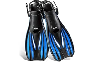 WAVE Snorkel Fins, Diving Fins Swim Fins Short Swim Flippers for Training Adjustable Buckles Open Heel Scuba Diving Fins Travel Size for Men Women Kids Adult