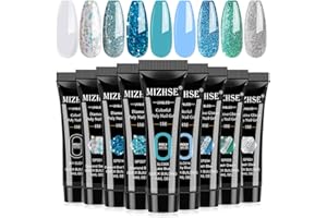 MIZHSE Reflective Poly Nails Gel Kit - Disco Glitter Poly Gel Nail, Diamond Extension Gel Nail, Blue Series Builder Gel Thickening Solution Gel for Starter and Professional