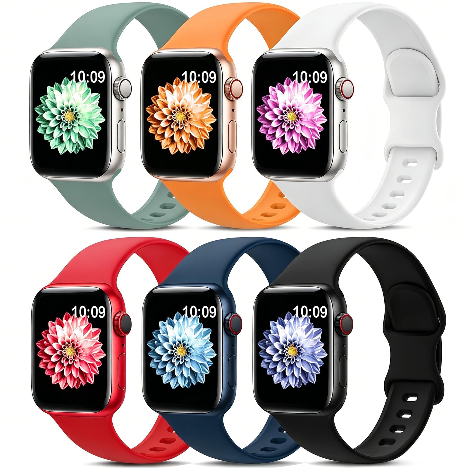 6 Pack Sport Bands Compatible with Apple Watch Band 38mm 40mm 41mm 42mm 44mm 45mm 49mm 46mm,Silicone Waterproof Strap for iWatch Apple Watch Series 11 10 9 Ultra 8 7 6 5 4 3 2 1 SE Women Men
