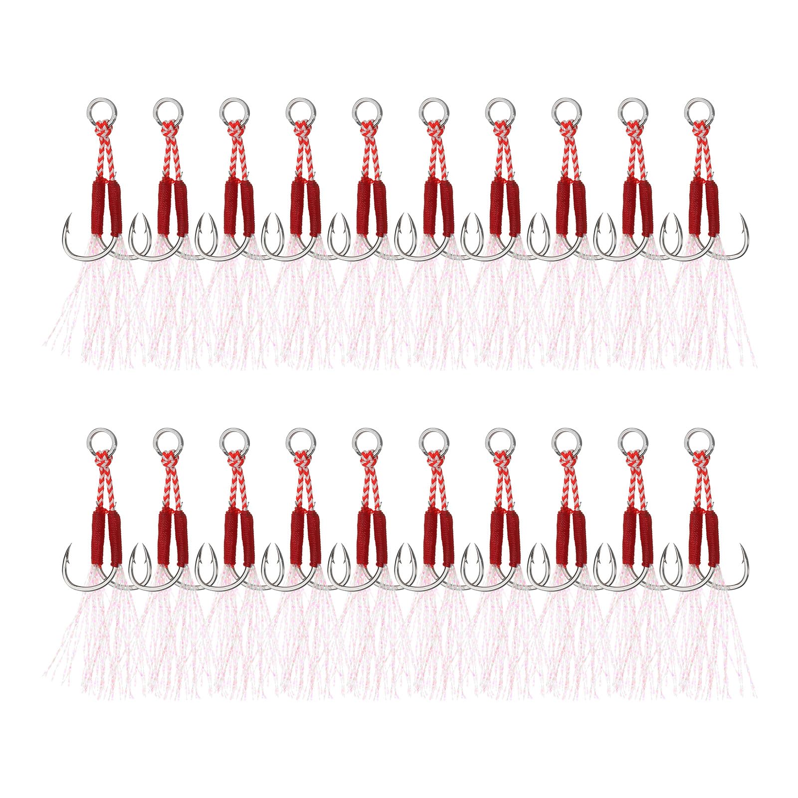 PATIKIL Double Fishing Assist Hooks Kit, 20 Pcs Glow Jigging Hook Slow Fast Fall Jigs Fishing Hooks for Vertical Jigging Lures, Green (16#, 65mmx16mm)