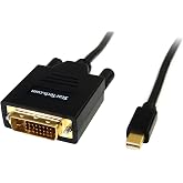 StarTech 6ft Passive Mini DP to DVI-D Cable, 1080p, Black (MDP2DVIMM6) | 1.8m, mDP or Thunderbolt 1/2 Mac/PC to DVI Monitor, EDID Pass-Through, mDP Male to DVI Male, Screw Locking, 1080p 60Hz