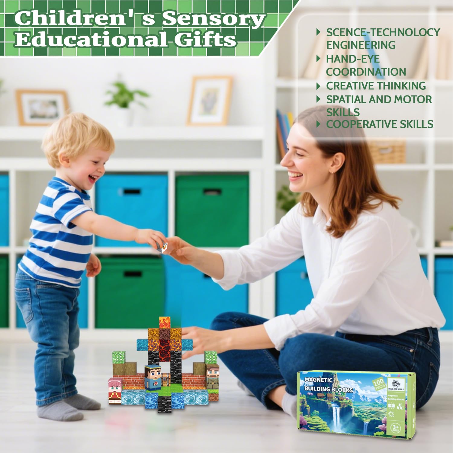 SSAWER Magnetic Blocks Toys for Kids, 100 PCS Building Blocks Cubes, Stacking Magnetic Tiles Toys for Kids Toddlers Boys Girls Ages 3 4 5 6 7 8-12 Birthday Gifts Party Supplies (Underworld)