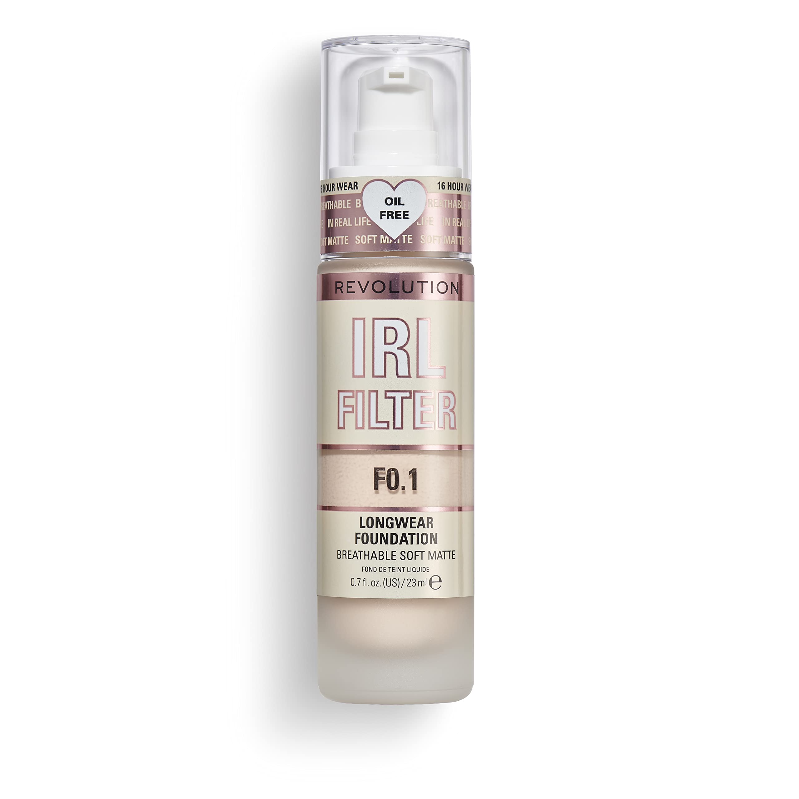 Revolution Beauty London IRL Filter, Longwear Foundation, Medium to Full Coverage, Matte Finish, 16 Hour Wear, F0.1, 23ml