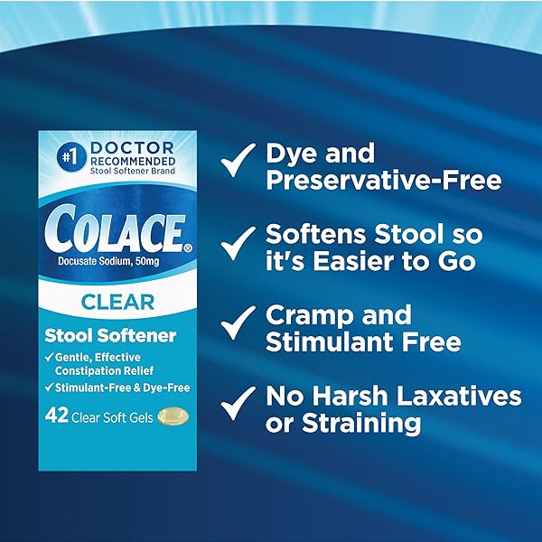 COLACE CLEAR STOOL SOFTENER SOFT GEL CAPSULES CONSTIPATION RELIEF 50MG DOCUSATE SODIUM DOCTOR RECOMMENDED 42CT
