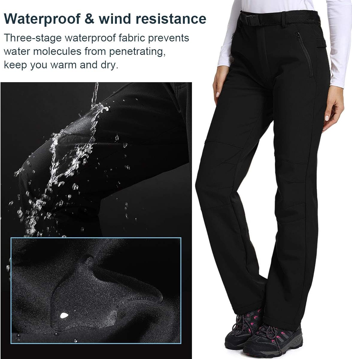 Jessie Kidden Women's Waterproof Pants Hiking Ski Snow Fish Fleece Lined Insulated Outdoor Golf Travel Pant: Clothing