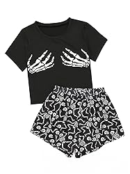 Laqeyko Halloween Pjs Women Skeleton Pajamas Sets