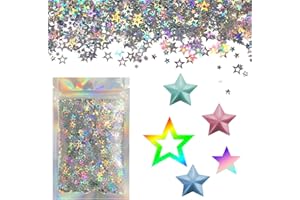 ELECTRIC BLISS BEAUTY Star Glitter - Holographic Silver Star Face & Body Glitter. 15g Chunky Face Glitter, Hair Glitter, Eye Glitter and Body Glitter for Women. Rave Glitter, Festival Accessories, Cosmetic Glitter Makeup