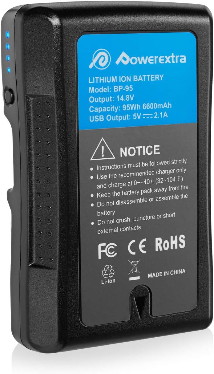 Powerextra 95Wh (6600mAh) V Mount/V-Lock Battery Compatible with Sony Camera Camcorder Broadcast Replacement Brick for DSLR: Home Audio & Theater