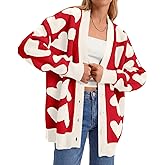 Saodimallsu Womens Heart Cardigan Sweaters Cute Valentines Oversized V Neck Button Up Winter Sweater Coats