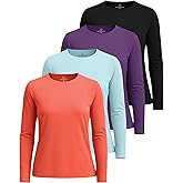 Real Essentials 4 Pack: Women's UPF 50+ Quick Dry Fit Sun Shirts Long Sleeve UV SPF Hiking Top Outdoor (Available in Plus)