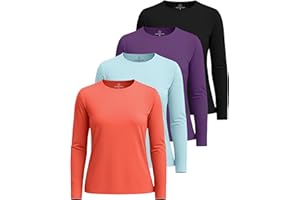 Real Essentials 4 Pack: Women's UPF 50+ Quick Dry Fit Sun Shirts Long Sleeve UV SPF Hiking Top Outdoor (Available in Plus)