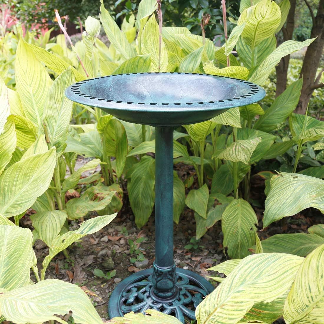 VIVOHOME Polyresin Antique Outdoor Green Garden Bird Bath and Solar Powered Round Pond Fountain Combo Set: Home & Kitchen