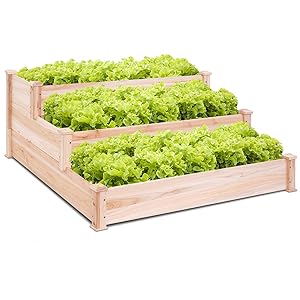 Giantex 3 Tier Wooden Elevated Raised Garden Bed Planter Kit Grow Gardening Vegetable Natural Cedar Wood, 49"X49"X22"
