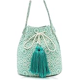 Crossbody Bags for Women, Canvas Tote Bag, Tassels Drawstring Bucket Bag, Bohemian Handbag, Large Capacity Travel Shoulder Bag for Vacation Travel Daily Matching