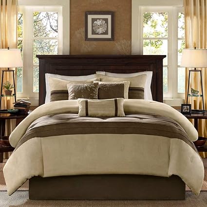 Amazon Com 7 Piece Mocha Brown Ivory Pintuck Comforter King