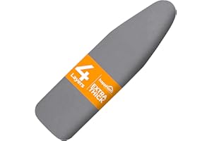 happhom Ironing Board Cover and Pad Extra Thick Heavy Duty Padded 4 Layers, Silver Coated Ironing Board Cover, Non Stick Scor