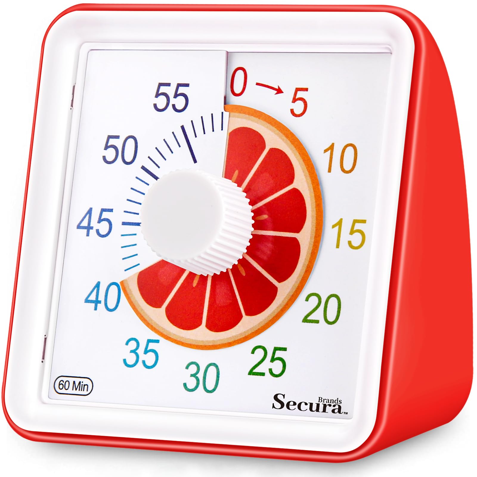 Secura 60-Minute Visual Timer for Kids, Classroom Timers, Countdown Time Tracker for Adults, Time Management Tool for Teaching (Red)