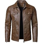 HOOD CREW Mens Leather Jacket Motorcycle Biker Jackets Casual Lightweight Faux Leather Outwear