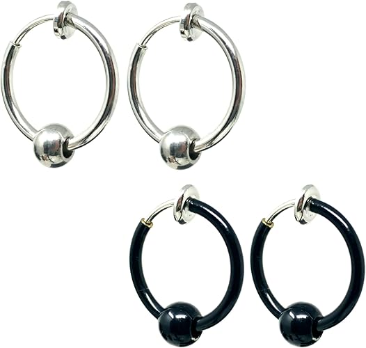Amazon Puente 黒銀 2色セット フェイクピアス 両耳セット ボール付 Black Silver ノンホールピアス イヤーカフ イヤリング 挟む みみたぶ ピアス シンプル メンズ レディース 韓国 オルチャンファッション リング フープ シルバー ブラック ピアス 通販