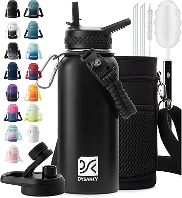 DYSANKY 32 oz Insulated Water Bottle | Thickened Stainless Steel Vacuum Metal | Portable Sports Water Jug for Gym and Hiking with Straw, Carrier Bag, Handle Strap | BPA-Free 32 oz, Black