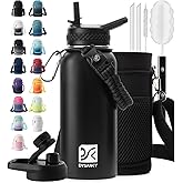DYSANKY 32 oz Insulated Water Bottle | Thickened Stainless Steel Vacuum Metal | Portable Sports Water Jug for Gym and Hiking with Straw, Carrier Bag, Handle Strap | BPA-Free 32 oz, Black