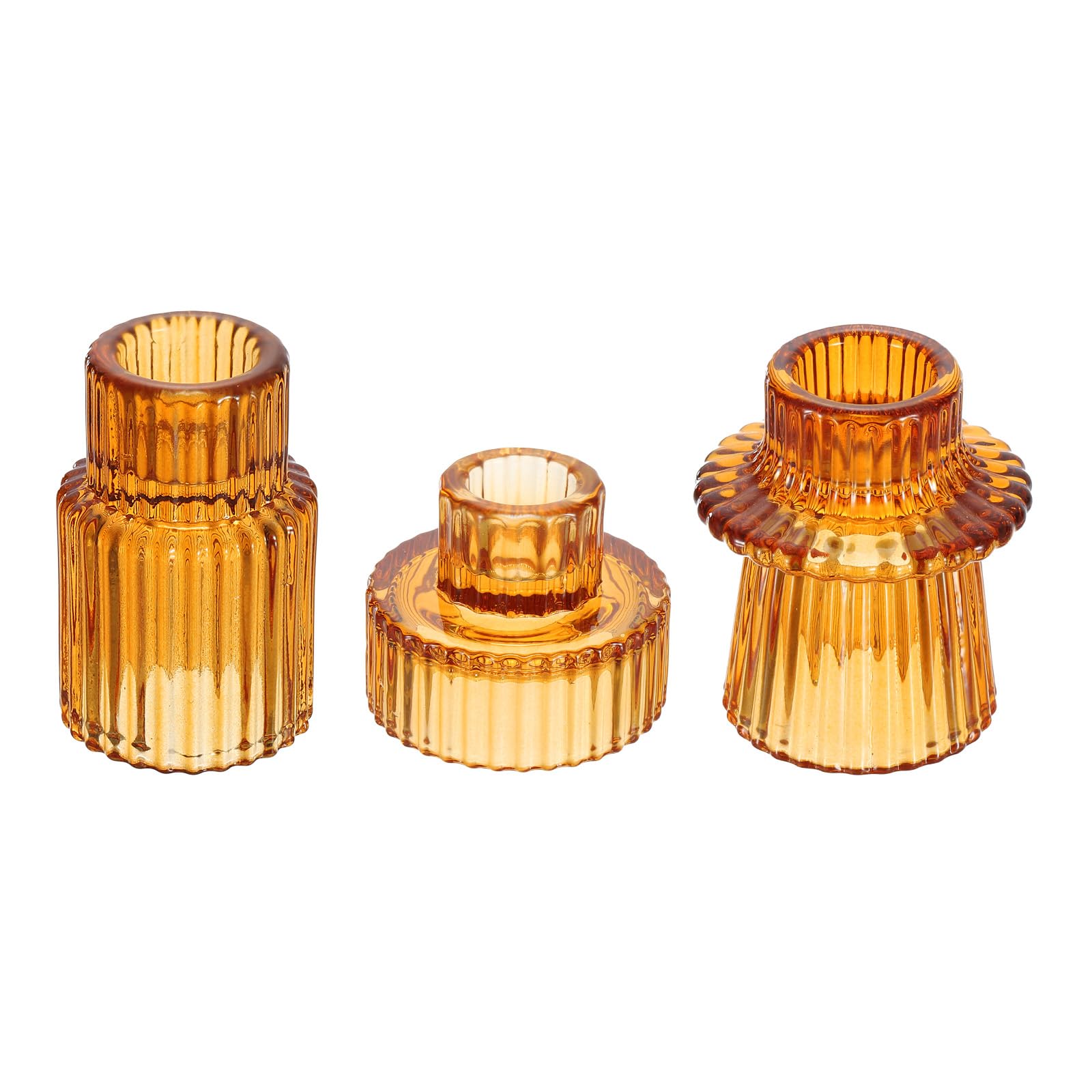 PATIKIL 3pcs Glass Candle Holder, Taper Candle Holder Stand Clear Glass for Table Centerpiece Decor Wedding Dinner Party, Amber