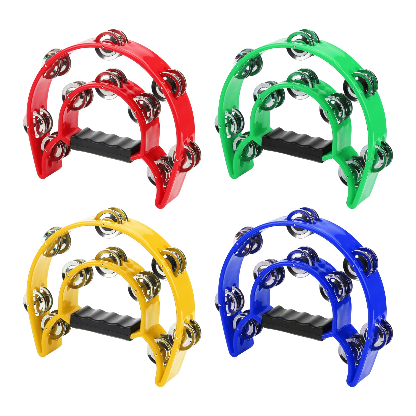 JOIKIT 4 PCS 230 x 200 x 48mm Double Row Tambourine, Half Moon Tambourine with Double Row Metal Jingles, Hand Held Tambourines for Musicians Singers Bands